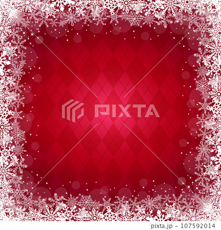 繊細な雪の結晶フレーム_チェック赤_正方形8 107592014