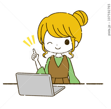 パソコンを使う女の子のイラスト パソコンを使う女の子のイラスト 107592765