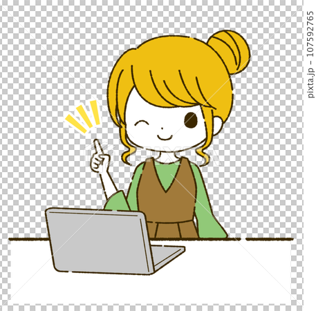 一個女孩使用電腦的插圖 一個女孩使用電腦的插圖 107592765