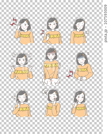 体調不良の女の子のバリエーションのイラスト 107593009