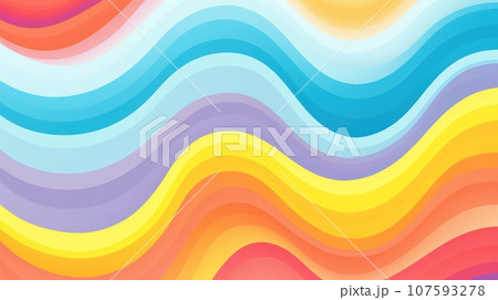 Rainbow groovy wavy line design in 1970s hippie retro style abstract background. 107593278