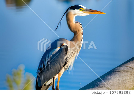 Great Blue Heron (Ardea herodias) in Florida. Generative AI 107593898