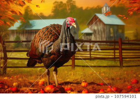 Gobble and Grains: Turkey Posing on Farm 107594101