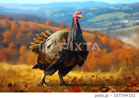 Feathered Resident: Turkey Amidst Farm Scenery 107594102