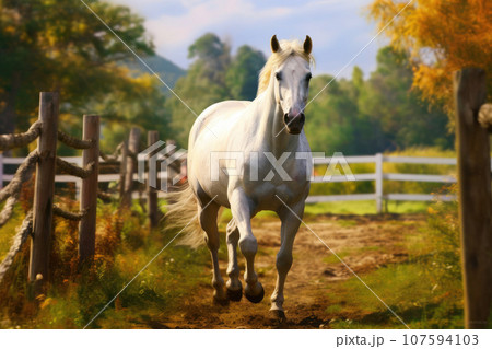 Serenity in the Countryside: Horse and Farm 107594103