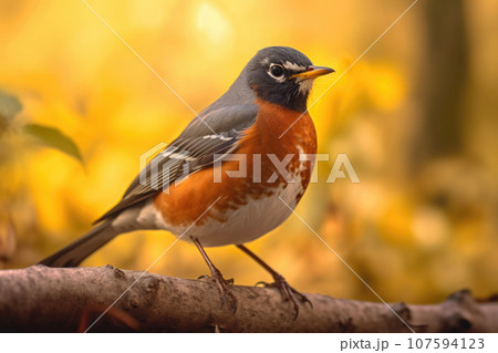 Solitary American Robin in its Natural Haven 107594123