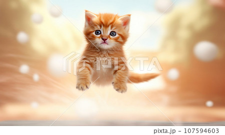 Energetic Kitten in Mid-Air Leap 107594603