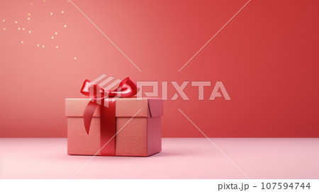 The red gift box on a pastel background 107594744