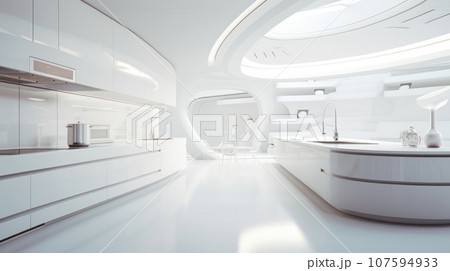 kitchen interior white tone modern futurist 107594933