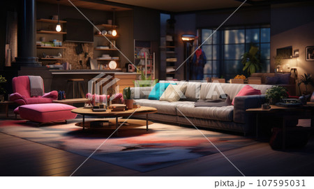 The living room and modern interior night time The living room and modern interior night time 107595031