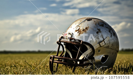 football and helmet in grass American Wall Mural  Wallmonkeys American Football Helmet and Ball