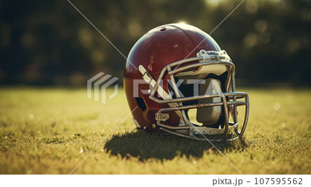 Still American football helmet on the grass 107595562