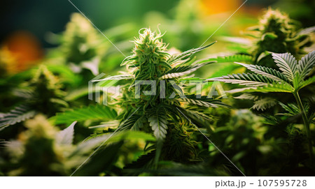 Close-up Cannabis in the greenhouse Close-up Cannabis in the greenhouse 107595728