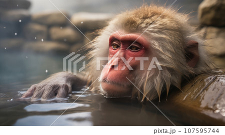 Monkey relaxation in the Onsen Monkey relaxation in the Onsen 107595744