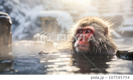 Monkey relaxation in the Onsen Monkey relaxation in the Onsen 107595754