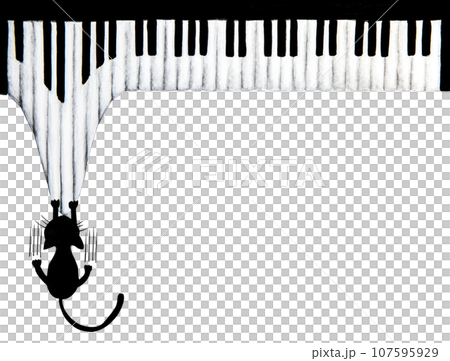 Hand drawn of Black cat scratching piano 107595929