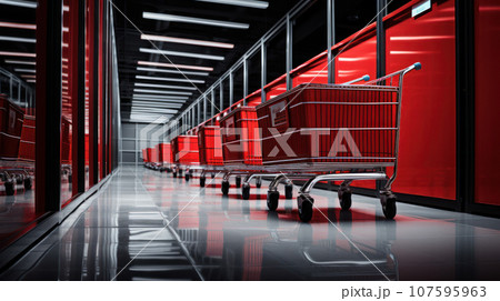 Red Boxes in a trolley in the shopping mall Red Boxes in a trolley in the shopping mall 107595963