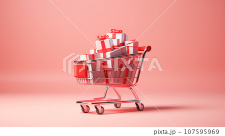 Red Boxes in a trolley on the pastel background 107595969