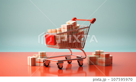 Red Boxes in a trolley on the pastel background 107595970