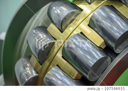 Close up scene the spherical rolling  bearing parts. 107596033