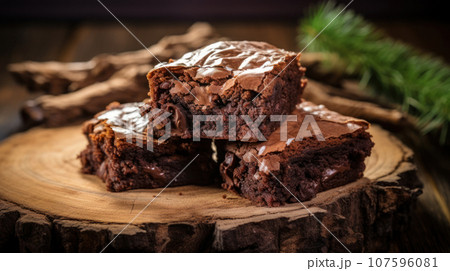 Close-up brownies home make on the wooden background 107596081