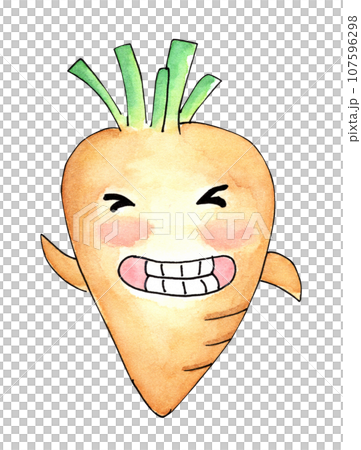 Watercolor painting of happy carrot vegetable cartoon character smiling. 107596298