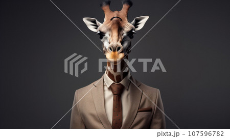 giraffe wearing suit on the grey background giraffe wearing suit on the grey background 107596782