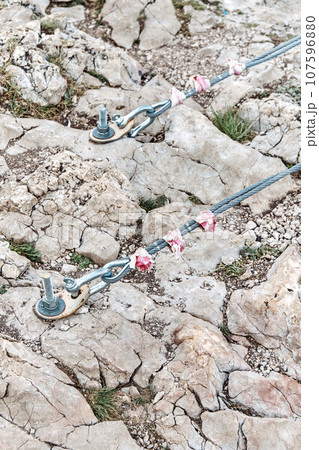 Fastening of suspension bridge braces in rock with anchors Fastening of suspension bridge braces in rock with anchors 107596880