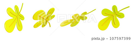 Yellow and green floating autumn leaf 3d render illustration set. Cartoon icon of flying fall tree dry foliage for seasonal design. Falling wood autumnal botanical plant element in different angles. Yellow and green floating autumn leaf 3d render illustration set. Cartoon icon of flying fall tree dry foliage for seasonal design. Falling wood autumnal botanical plant element in different angles. 107597399