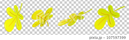 Yellow and green floating autumn leaf 3d render illustration set. Cartoon icon of flying fall tree dry foliage for seasonal design. Falling wood autumnal botanical plant element in different angles. Yellow and green floating autumn leaf 3d render illustration set. Cartoon icon of flying fall tree dry foliage for seasonal design. Falling wood autumnal botanical plant element in different angles. 107597399