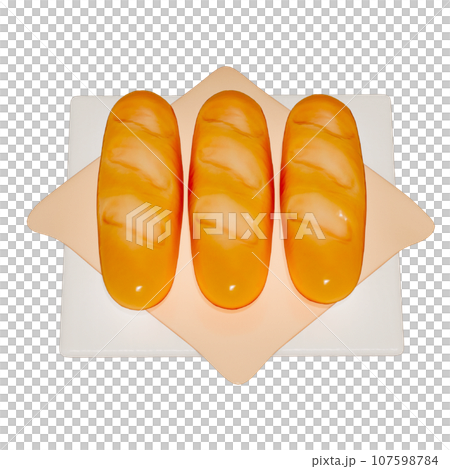 Bread Baguette 3D isolated on a transparent  background . Bakery . 3D Rendering 107598784