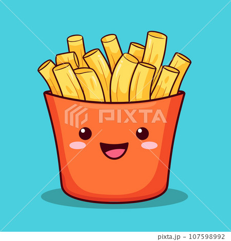 Kawaii French Fries Clipart - Adorable Fast Food Illustration 107598992