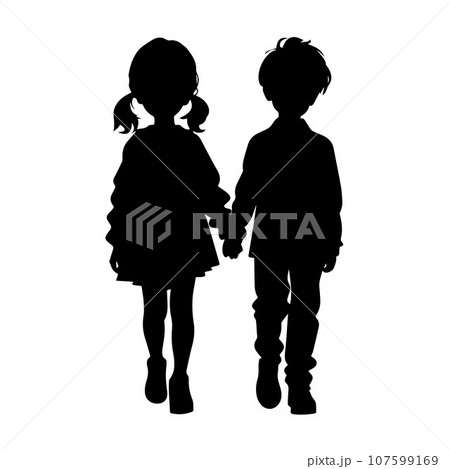 Cute couple, Cartoon silhouettes of a boy and a...のイラスト素材 [107599169 ...