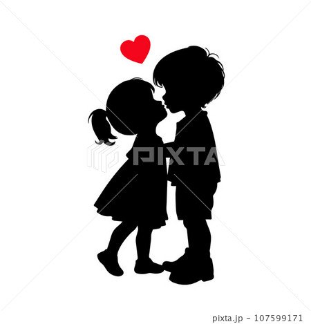 Cute couple, Cartoon silhouettes of a boy and a...のイラスト素材 [107599171 ...