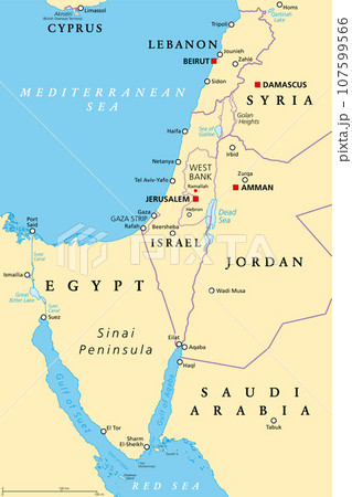 Israel and the Sinai Peninsula, political map....のイラスト素材 [107599566 ...