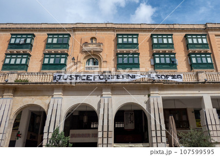 Malta, Valletta, Justice for Jean Paul Sofia banner on a building 107599595