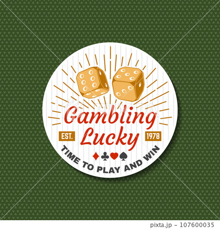 Gambling lucky sticker, logo, badge design with two dice silhouette. Time to play and win. Vector illustration. Two dice for gambling industry, sport lottery services, icons, web pages, logo design Gambling lucky sticker, logo, badge design with two dice silhouette. Time to play and win. Vector illustration. Two dice for gambling industry, sport lottery services, icons, web pages, logo design 107600035