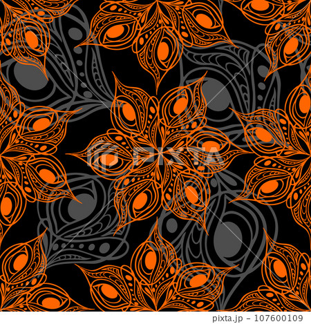 seamless pattern of abstract gray-red graphic elements on a black background, texture, design 107600109