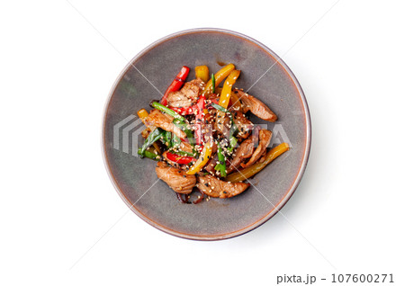 Thai beef with vegetables isolated Thai beef with vegetables isolated 107600271