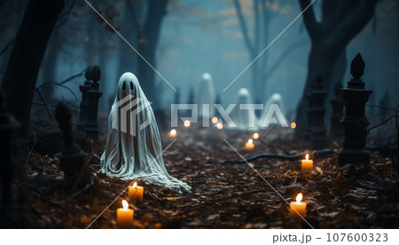 White ghost in the foggy forest White ghost in the foggy forest 107600323