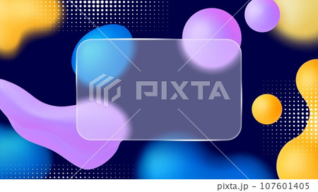 3d matt glass or plastic background with abstract colorful shapes. Glassmorphism banner design, credit banking card pithy empty template 107601405