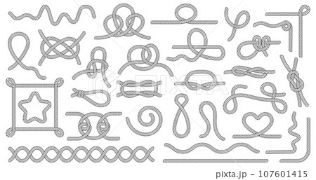 Isolated nautical knots, marine ropes frames. Sailboat and ship equipment. Decorative rope brushes, nautical travel decent vector clipart 107601415