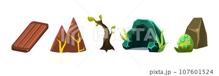 Nature Game Landscape Object and Elements Vector Set 107601524
