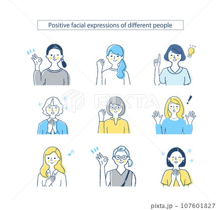 さまざまな女性の表情 ポジティブ　f4.7.8.9.10+b 107601827