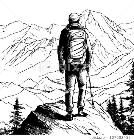 鉛筆画 デッサン 山登りの人 A4サイズ 山をスケッチするためのオススメ