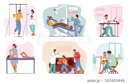Doctor Characters Work With Patients, Creating A Reassuring Atmosphere Of Trust And Care. Medics Making Face Massage 107603446
