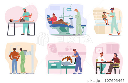Caring Doctor Character In A White Coat Listens Attentively To A Patient Concerns In Medical Office, Vector Illustration 107603463