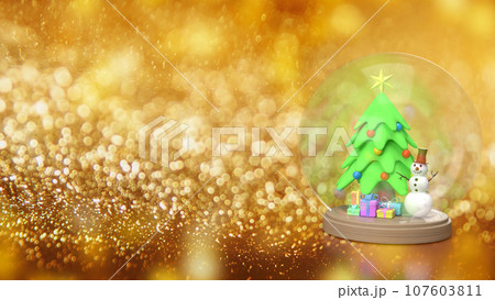 The Snowman and Christmas tree in glass ball for holiday concept 3d rendering The Snowman and Christmas tree in glass ball for holiday concept 3d rendering 107603811