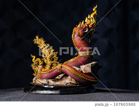 King of naga, naka Thailand dragon or serpent king in the dark 107603988