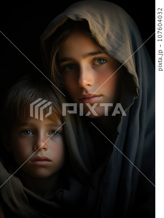 A woman and a child are wrapped in a blanket, AIのイラスト素材 [107604032] - PIXTA